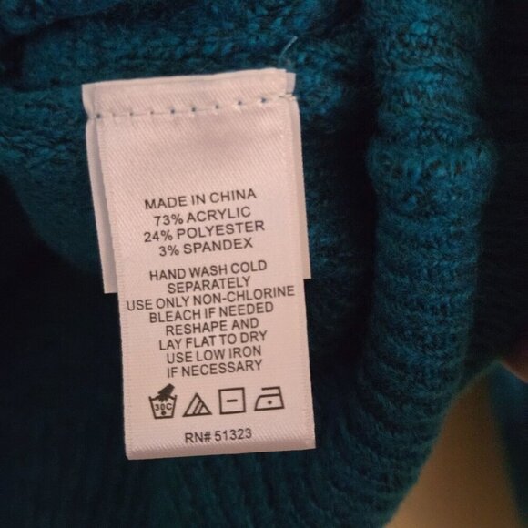 1. State NWT Variegated Cables Crew Sweater Teal Balloon Sleeve Size L - Picture 8 of 9
